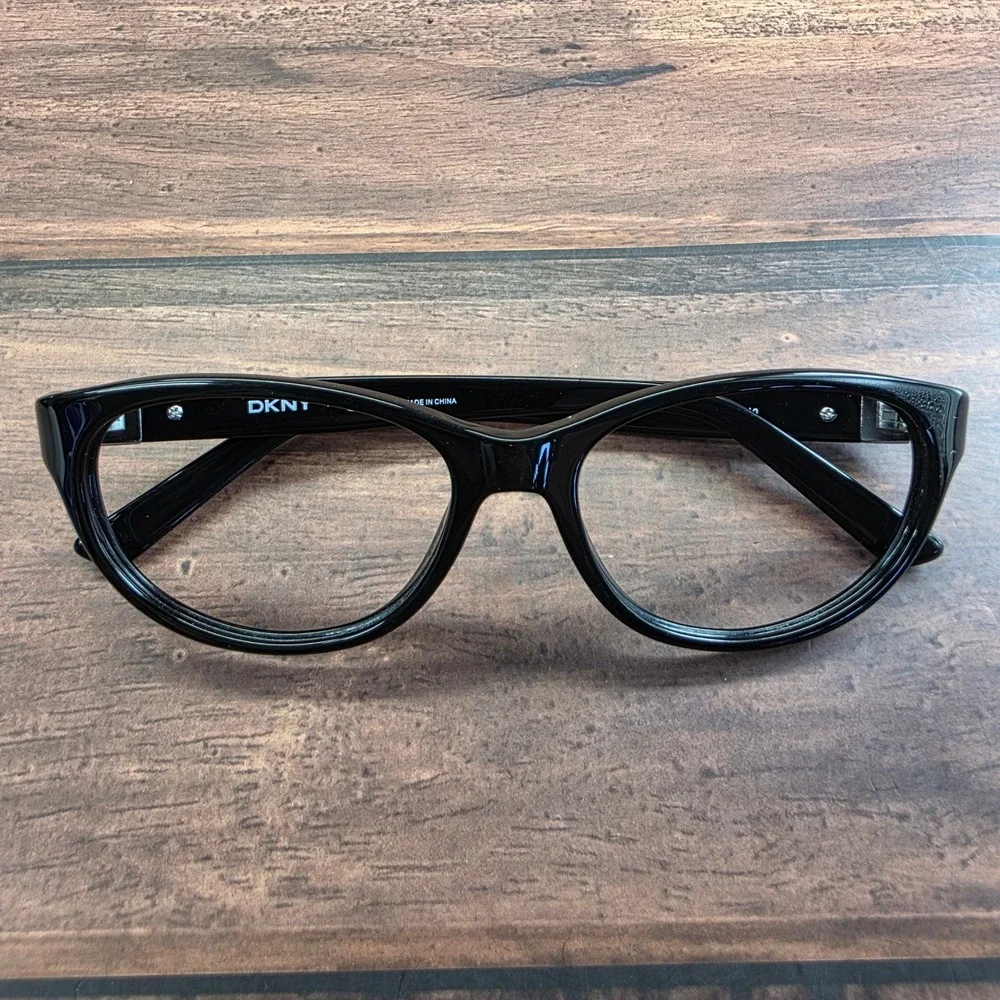 DKNY DY 4655M 3001 Black Cat Eye Eyeglasses Frames Womens 53-16-140 Silver Heart